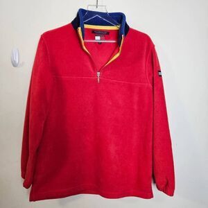 Vintage 90s Tommy Hilfiger Red Blue Trim Flag Mens Sz M 1/4 Zip Fleece Pullover